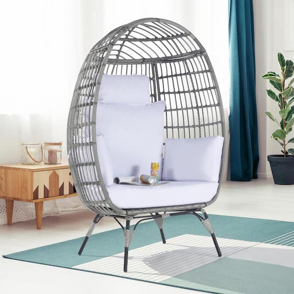 BFB Outdoor Oversized Gray Rattan Egg Chair Indoor Outdoor Chair