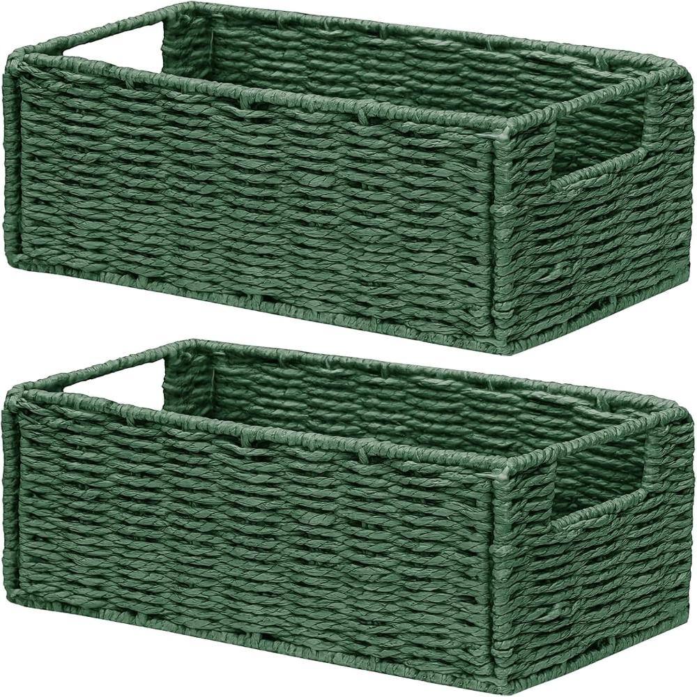 Decorative Green Woven Storage Baskets -Vintage Home Decor, Set of