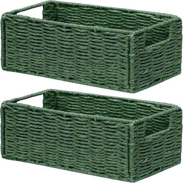 Decorative Green Woven Storage Baskets -Vintage Home Decor, Set of