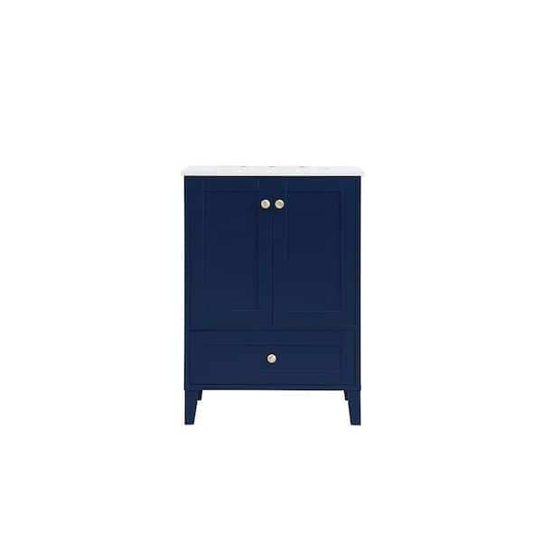 Unbranded Simply Living 24 in. Single Bathroom Vanity in Blue with Engineered Marble Vanity Top in Calacatta White