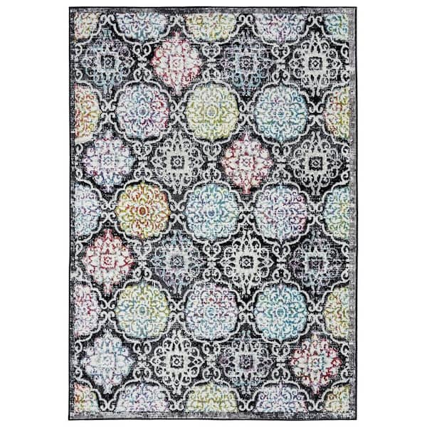 Unbranded Black Polypropylene 5 ft. x 7 ft. Abstract Indoor Area Rug