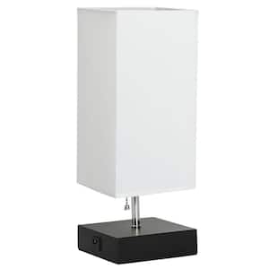 13.5 in. Black Rectangle Table Lamp with USB Port and Wood Base