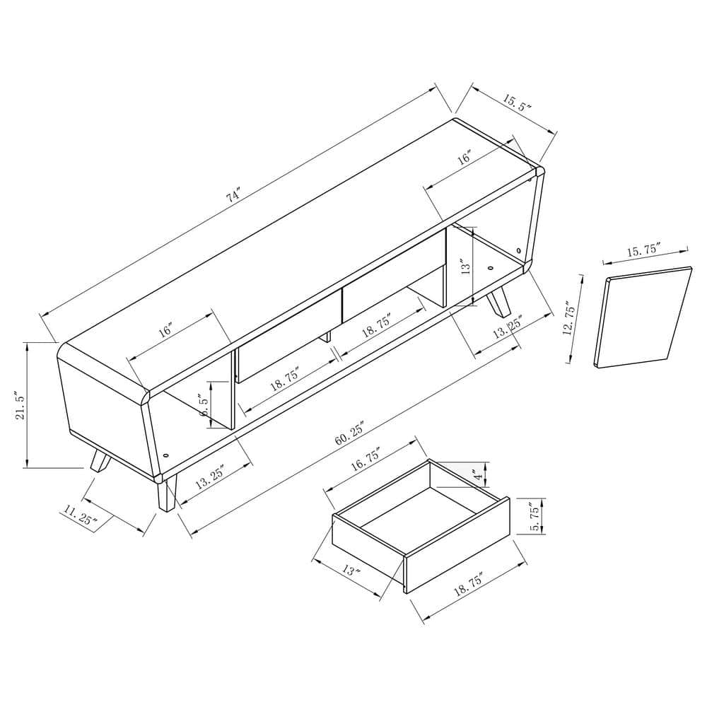 Alvin 74" Walnut and Glossy White TV Console with Cabinet