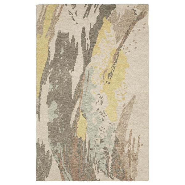 Keenan Beige/Yellow 5 ft. x 8 ft. Modern Abstract Wool Mixed-Pile Hand-Tufted Indoor Area Rug