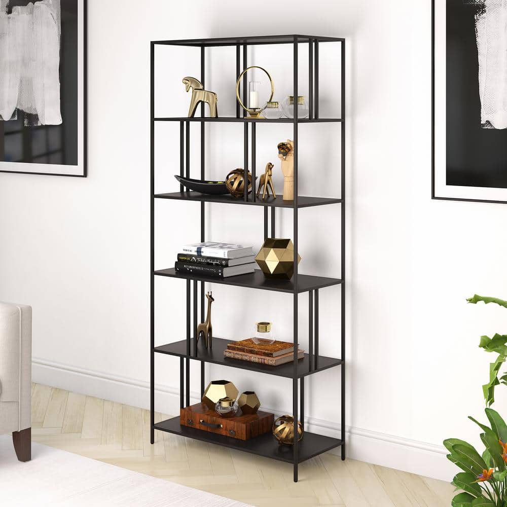 Industrial Blackened Bronze 5-Tier Staggered Bookcase