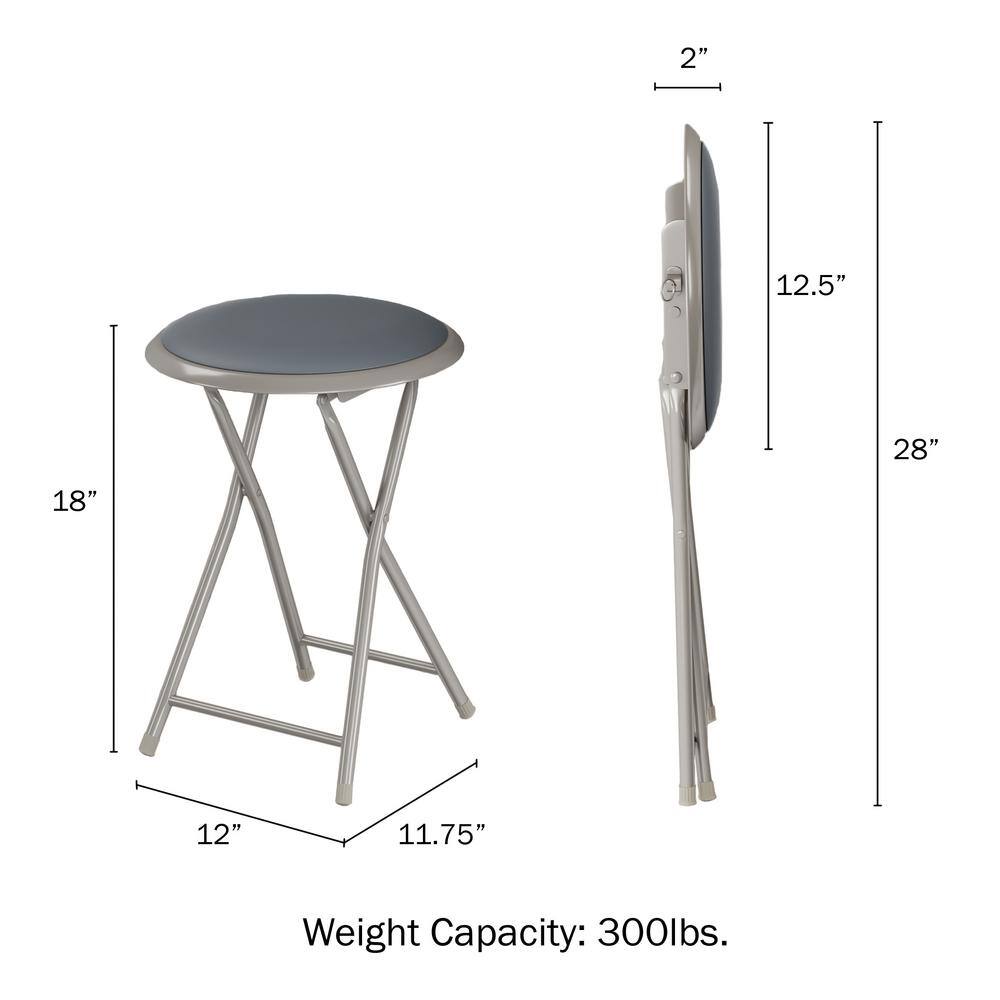 Gray 18-Inch Steel Folding Bar Stools with Padded Seats, Set of 4