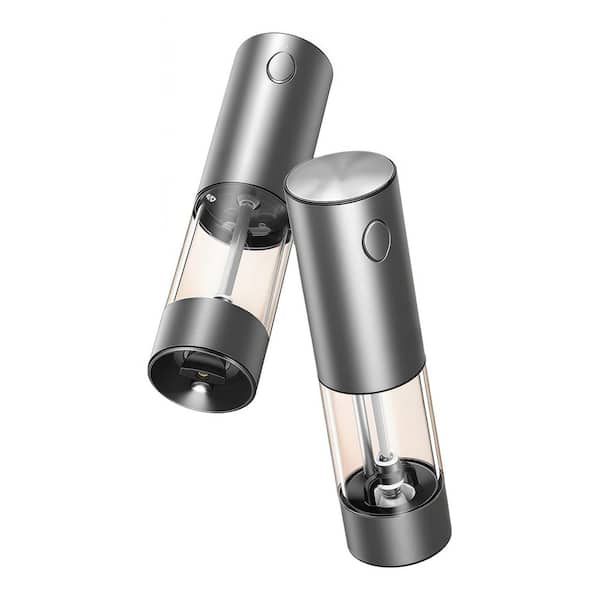Silver Stainless Steel Larger Capacity Electric Salt and Pepper Grinder Set, with LED Light and 6 Adjustable Coarseness