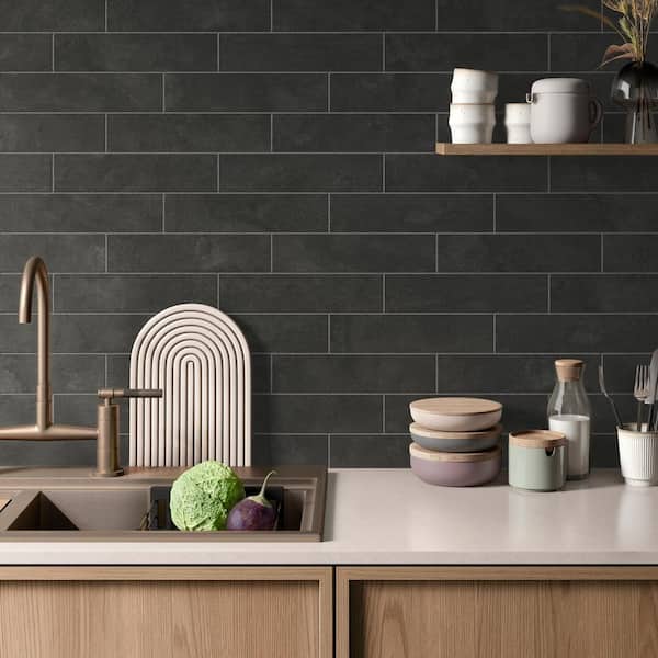 Urban Black 3 in. x 12 in. Solid Concrete Look Porcelain Floor and Wall Tile (3.39 sq. ft./Case)