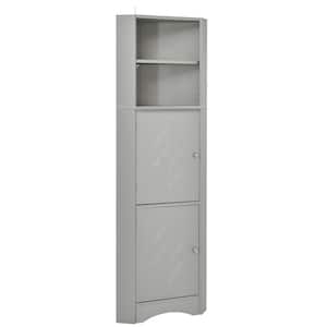 14.96 in. W x 14.96 in. D x 61.02 in. H Gray Corner Linen Cabinet with Doors and Adjustable Shelves