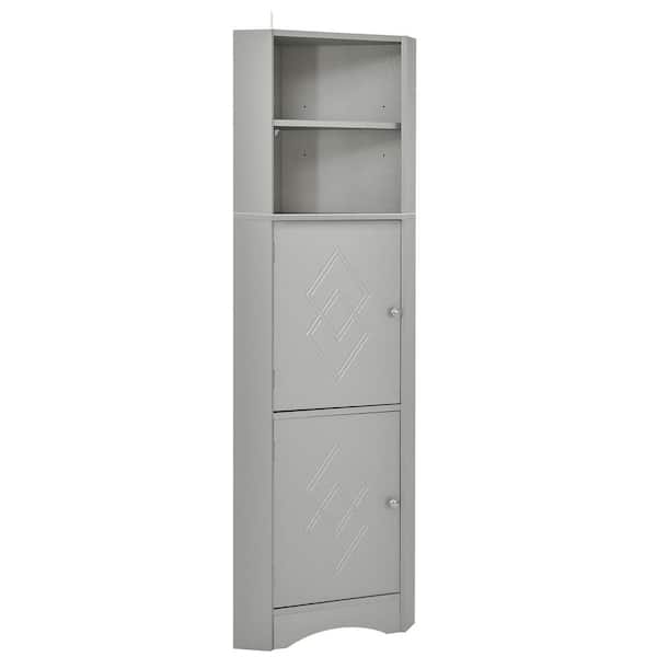 Polibi 14.96 in. W x 14.96 in. D x 61.02 in. H Gray Corner Linen Cabinet with Doors and Adjustable Shelves