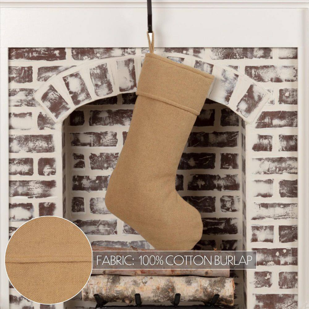 Natural Burlap Christmas Stocking with Taffeta Lining