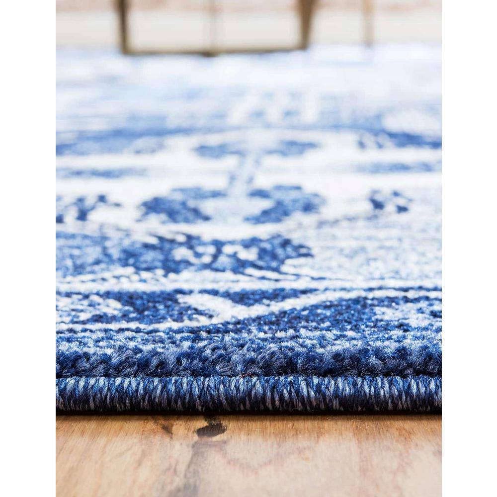 Coastal Blue Ivory Easy Care Rectangular Synthetic Rug