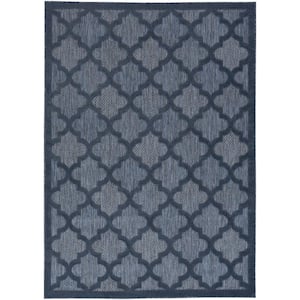 Easy Care Navy Blue 6 ft. x 9 ft. Geometric Contemporary Indoor Outdoor Area Rug