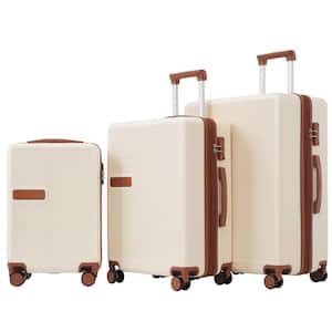 3-Piece Beige and Brown Expandable ABS Hardshell Spinner 20 in.24 in.28 in. Luggage Set with Telescoping Handle TSA Lock