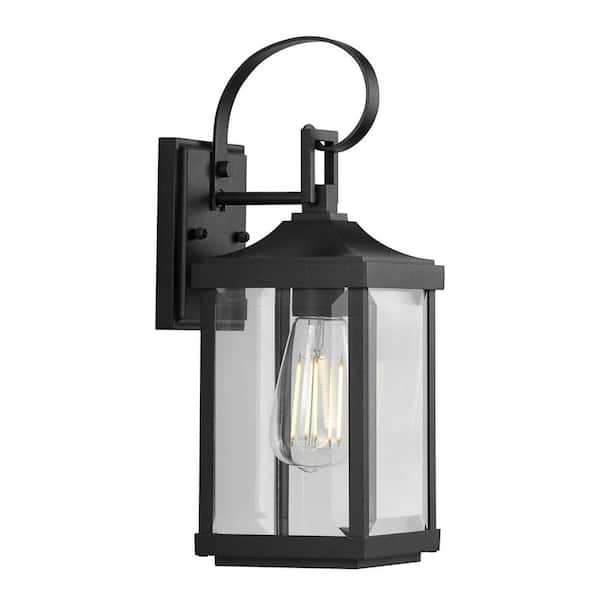 Gibbes Street Collection 1-Light Textured Black Clear Beveled Glass New Traditional Outdoor Small Wall Lantern Light