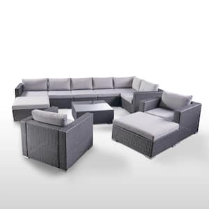 Santa Rosa Grey 11-Piece Faux Rattan Patio Conversation Set with Silver Cushions