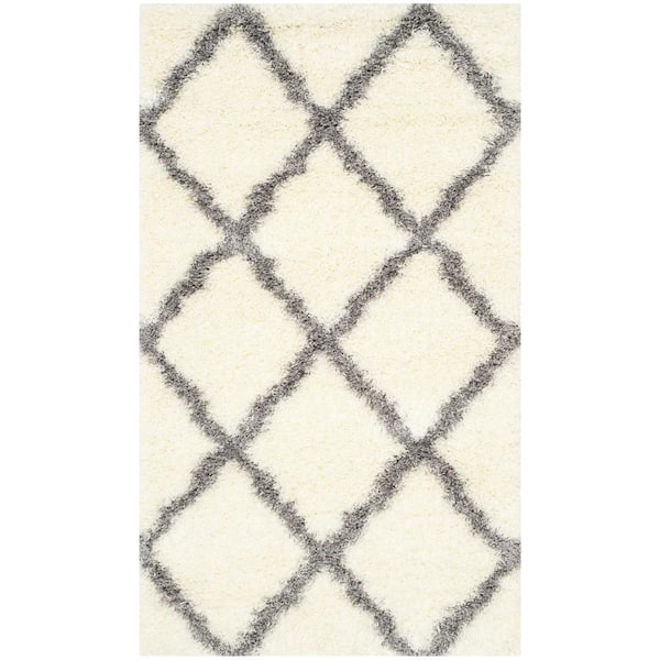 SAFAVIEH Montreal Shag Ivory/Gray Doormat 3 ft. x 5 ft. Diamonds Geometric Area Rug
