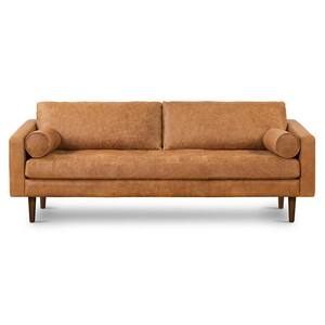 Napa 88.5 in. Cognac Tan Leather 3 Seats Sofa