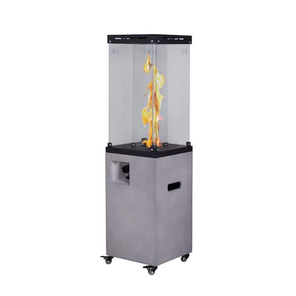 Boyel Living 40,000 BTU 360-Degree Iron Gray Fire View Terrafab Base with Windproof Glass Top Liquid Propane Patio Heater