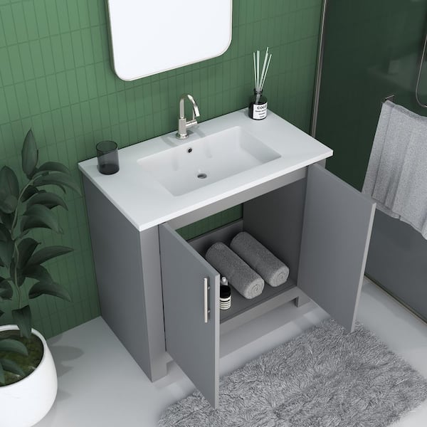 Austin 36 in. W x 20 in. D Bath Vanity in Gray with Acrylic Vanity Top in White with White Basin