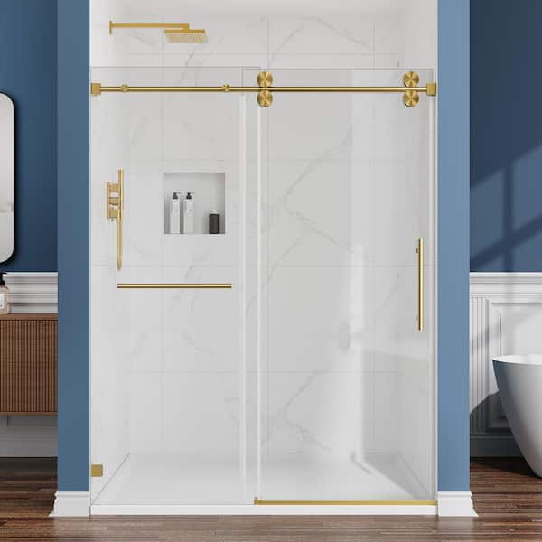 56-60.5 in. W x 72 in. H Single Sliding Frameless Shower Door Brushed Gold 3/8 in. Clear SGCC Tempered Glass