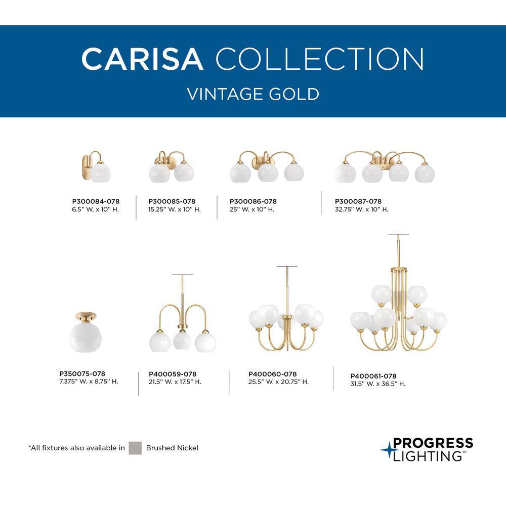 Vintage Gold 2-Light Bath Wall Light with White Glass Globes
