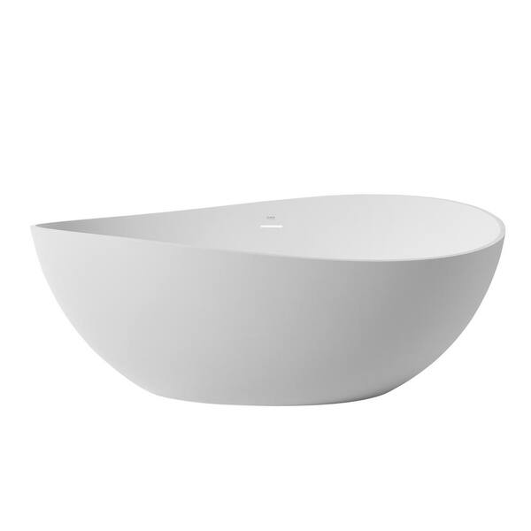 Vanity Art 63 in. L x 37.4 in. W Soaking Freestanding Stone Bathtub with Center Drain in White