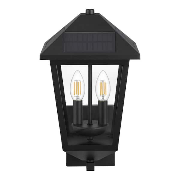 Hampton Bay Everlake 15 in. H Black Outdoor Solar LED Post Light