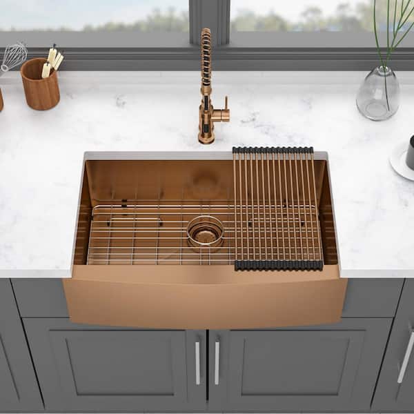 36 in. L x 21 in. W Farmhouse Apron Front Single Bowl 16-Gauge Stainless Steel Kitchen Sink in Rose Gold