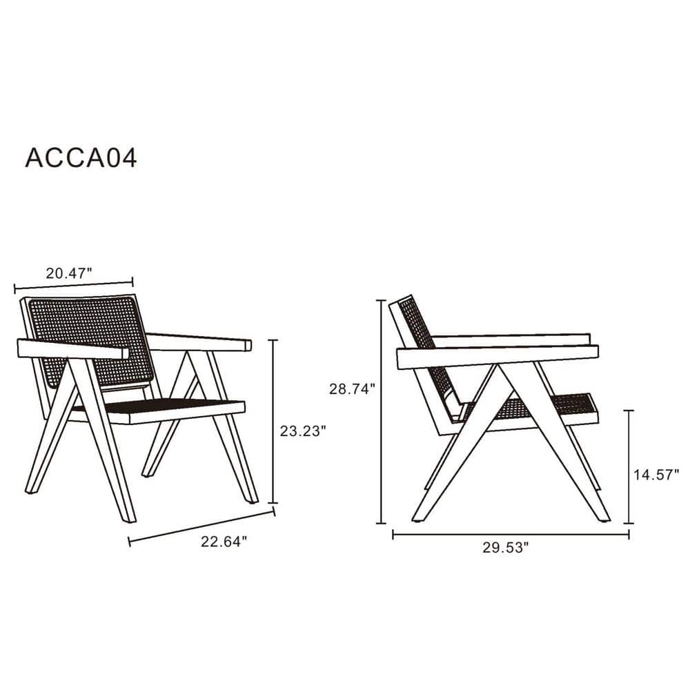 Set of 2 Natural Wood and Cane Accent Chairs