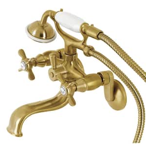 Essex 2-Handle Wall-Mount Clawfoot Tub Faucets with Handshower in Brushed Brass
