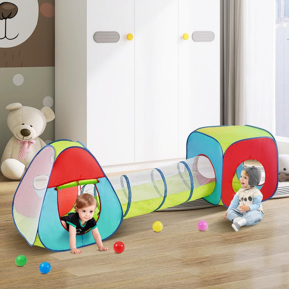 Multicolor 3-in-1 Kids Play Tent with Tunnel and Carrying Bag