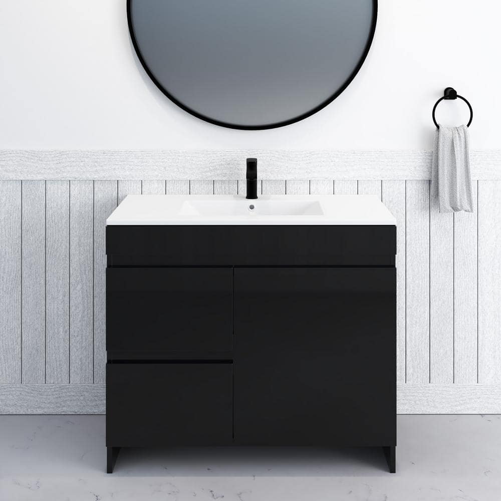 Mace 36 in. W x 18 in. D x 34 in. H Bath Vanity in Glossy Black with White Ceramic Top and Left-Side Drawers price history on PriceWatchPro