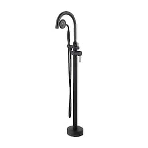 ACA 2-Handle Freestanding Floor Mount Roman Tub Faucet Bathtub Filler with Waterfall Style Hand Shower in Matte black