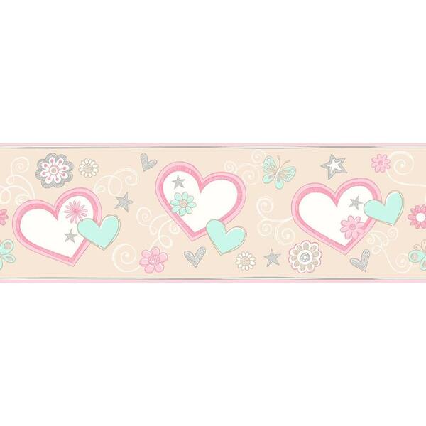 Brewster Heart Felt Doodle Beige Wallpaper Border