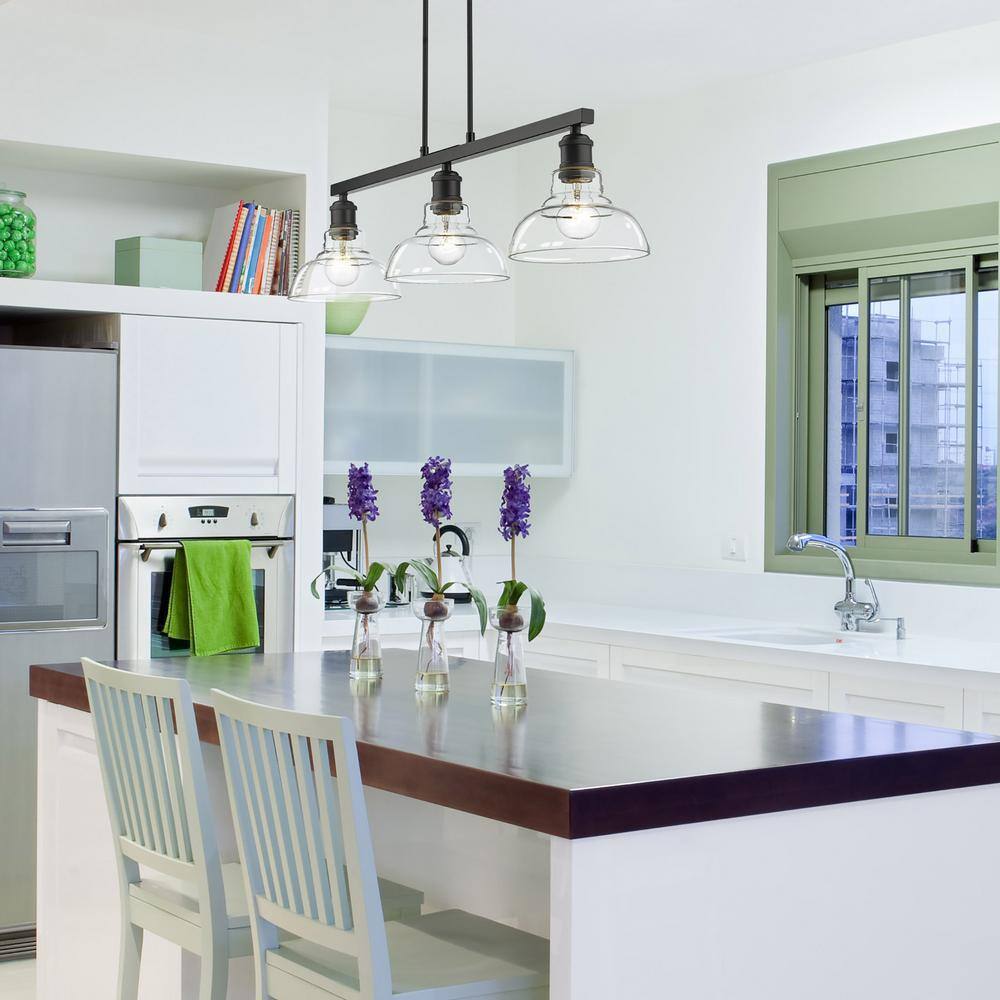 Carver Matte Black Linear Island Pendant with Clear Glass