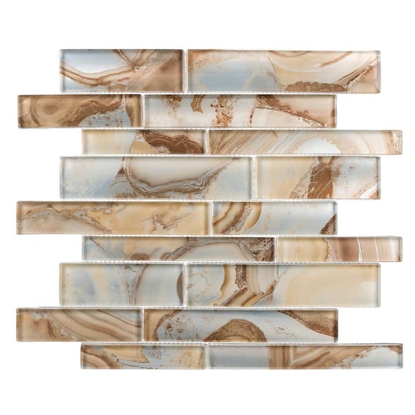 ANDOVA Myst Qanyon Blue/Tan/Brown 11-3/4 in. x 11-3/4 in. Glossy Smooth Glass Mosaic Tile (4.8 sq. ft./Case)
