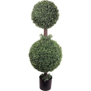 33 in. Artificial Double Boxwood Ball Topiary Trees in Black Pot