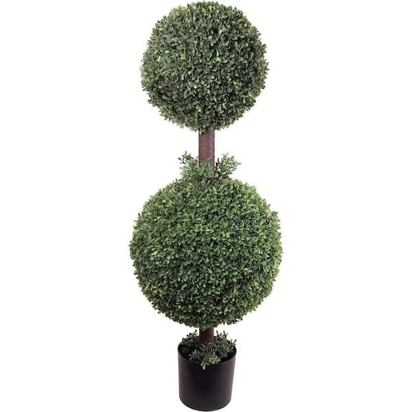 Larksilk 33 in. Artificial Double Boxwood Ball Topiary Trees in Black Pot, Floral Home by Artificial Flowers