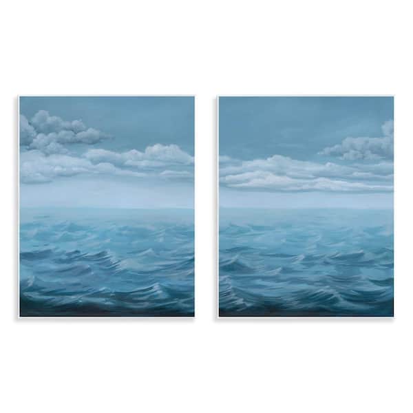 Stupell Industries Clouds over Rough Sea Waves by Grace Popp 2-Pieces Unframed Coastal Graphic Art Print 14 in. x 11 in.