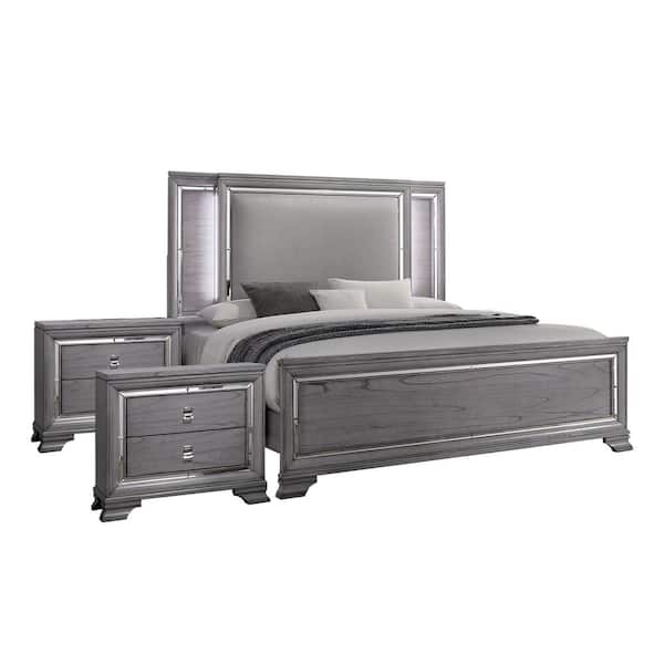 Furniture of America Tannon 3-Piece Light Gray Queen Wood Bedroom Set