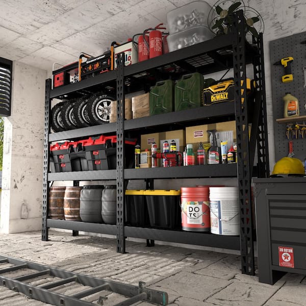 72 in. Black Metal 4-Tier Garage Storage Shelving Bookcases Unit with Adjustable Shelves (48 in. W x 18 in. D)