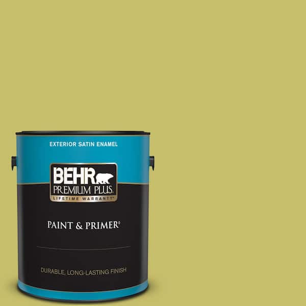 BEHR PREMIUM PLUS 1 gal. #P350-5 Go Go Lime Satin Enamel Exterior Paint & Primer