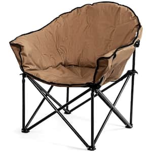 Brown Steel Folding Camping Moon Padded Chair with Carry Bag