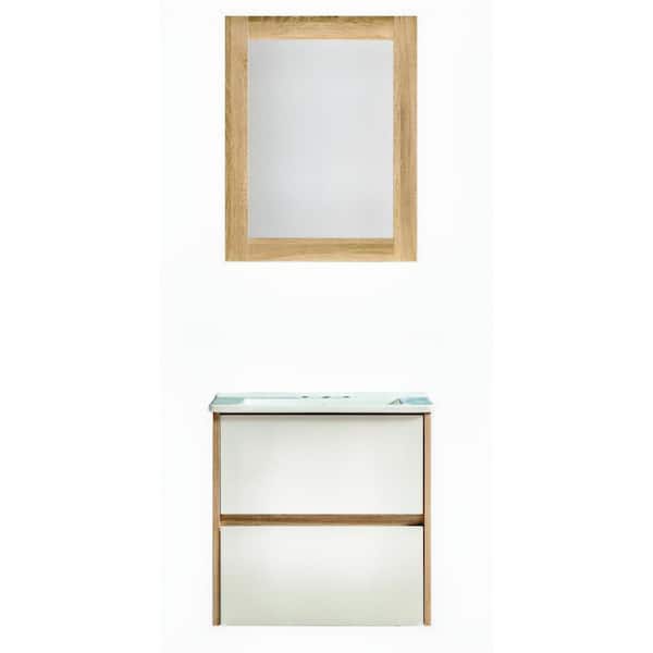 Garrido Bros. and Co. Roma 20.5 in. W x 20.5 in T x 15.9 in D Single Sink Bath Vanity in Oak and White with White Ceramic Top and Mirror