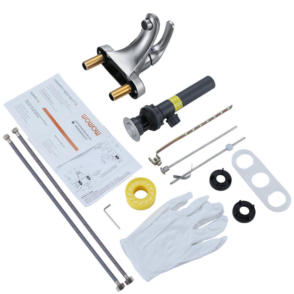 Brushed Nickel Single Handle Low Arc Bathroom Faucet with Drain Kit