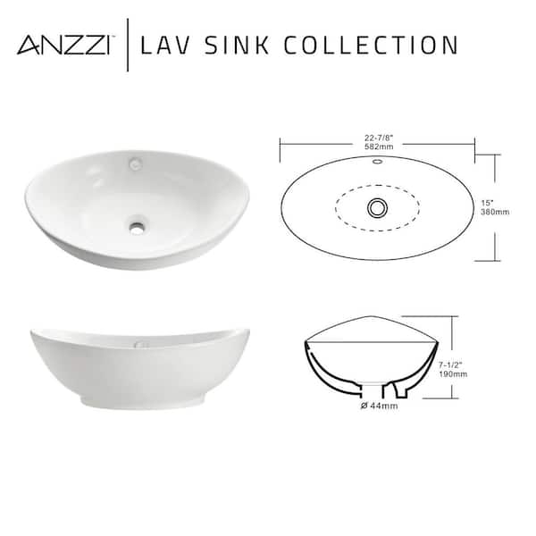 ANZZI Verona Series 23 in. Ceramic Oval Vessel Bathroom Sink Basin