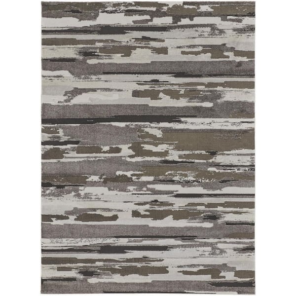 HomeRoots 8 x 10 Gray, Ivory Abstract Area Rug