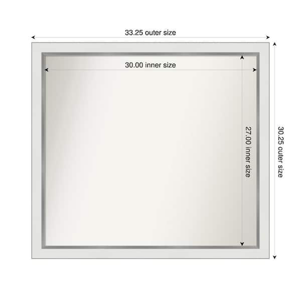 Amanti Art Medium Rectangle Satin White Silver Casual Mirror (30 in. H x 33 in. W)