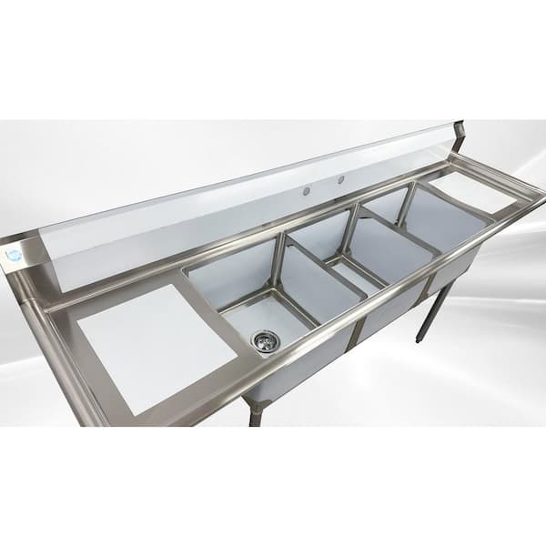 90 in. Stainless Steel 3-Compartments Commercial Sink with Drainboard